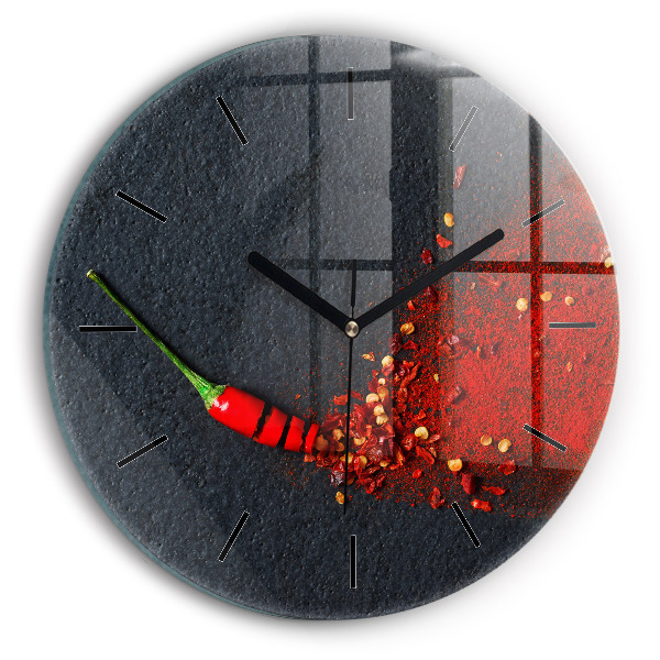Round glass wall clock Red pepper seasoning