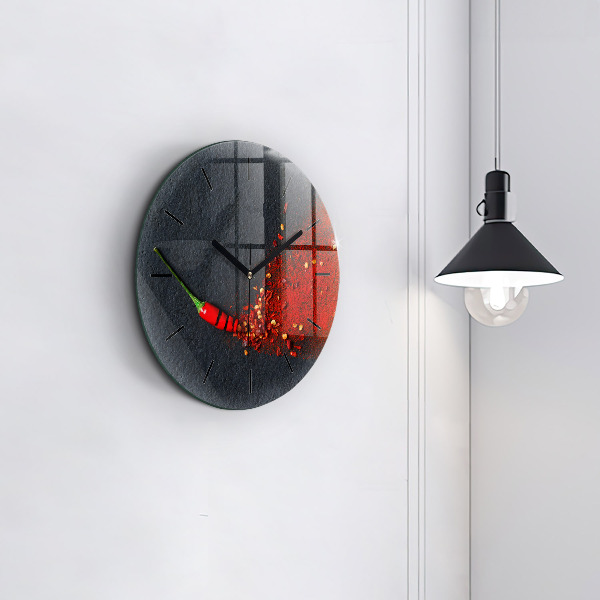 Round glass wall clock Red pepper seasoning