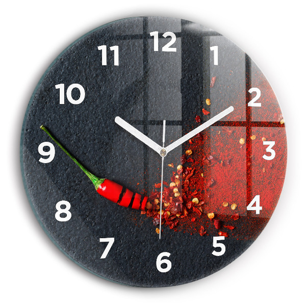 Round glass wall clock Red pepper seasoning