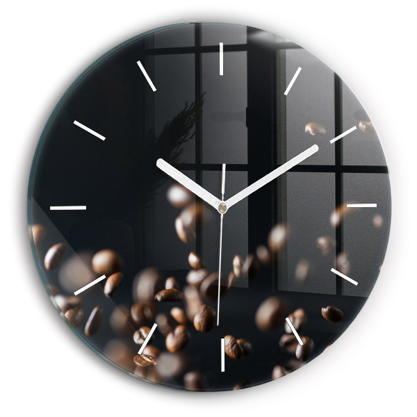 Round glass wall clock Coffee beans