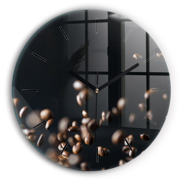Round glass wall clock Coffee beans