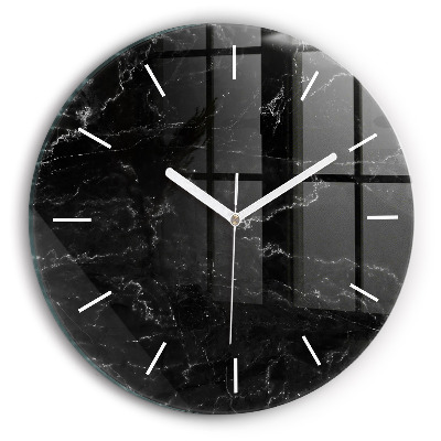 Round glass wall clock Black marble