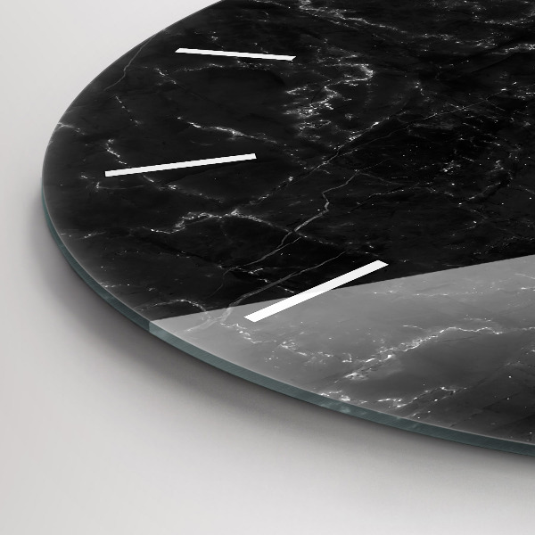 Round glass wall clock Black marble