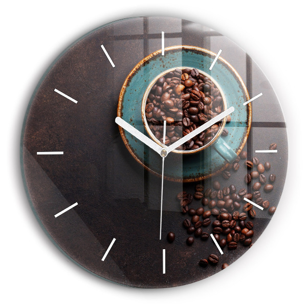 Round glass wall clock A cup of coffee