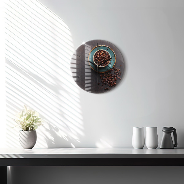 Round glass wall clock A cup of coffee
