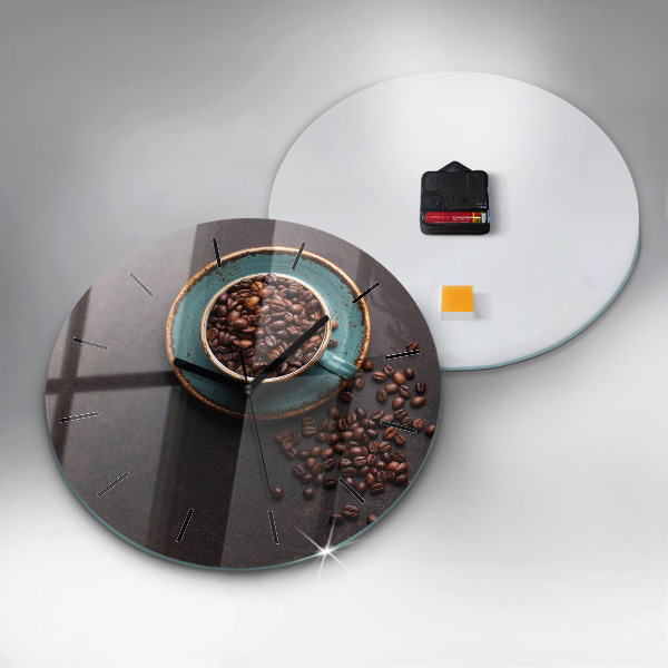 Round glass wall clock A cup of coffee