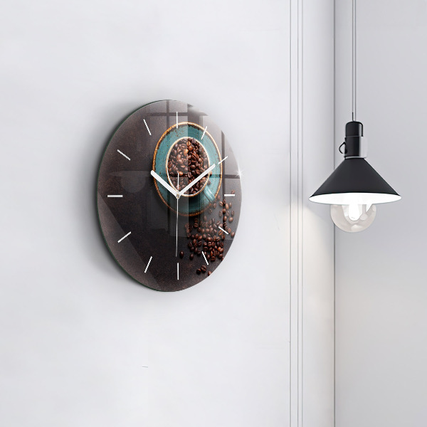 Round glass wall clock A cup of coffee