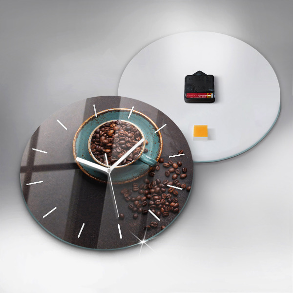 Round glass wall clock A cup of coffee