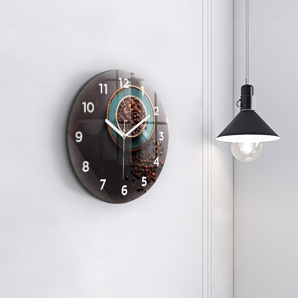 Round glass wall clock A cup of coffee