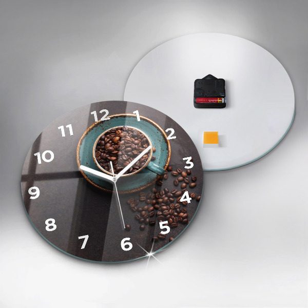 Round glass wall clock A cup of coffee