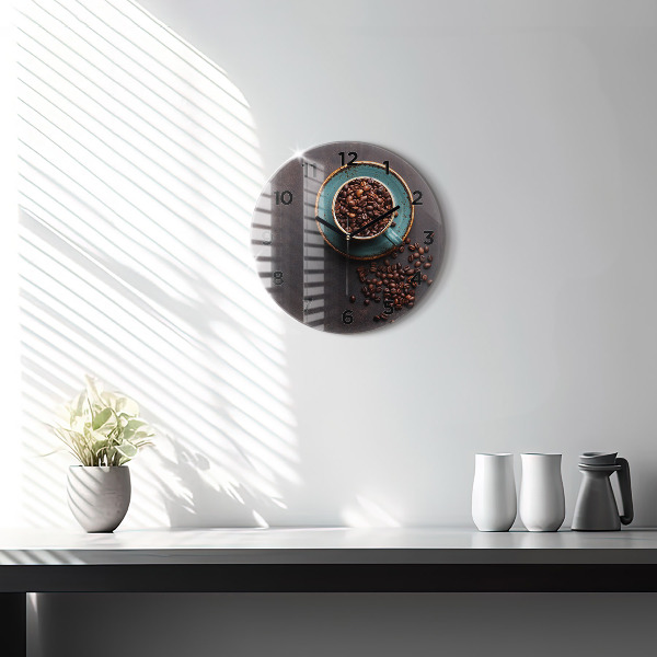 Round glass wall clock A cup of coffee