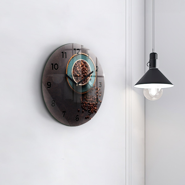Round glass wall clock A cup of coffee