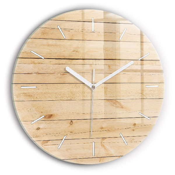 Round glass wall clock Wooden boards