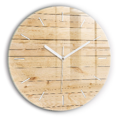 Round glass wall clock Wooden boards