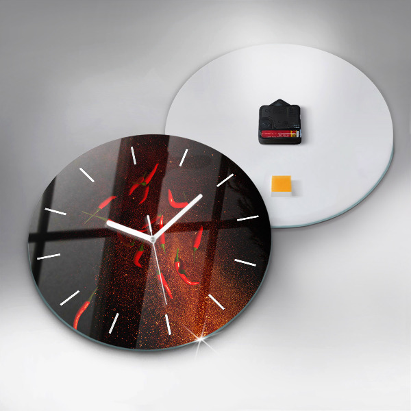 Round glass wall clock Chili peppers