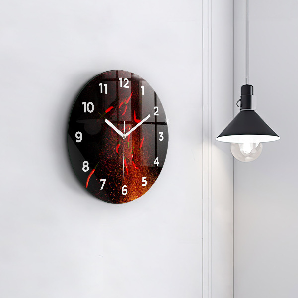 Round glass wall clock Chili peppers