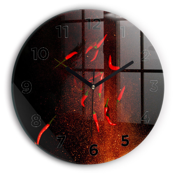 Round glass wall clock Chili peppers