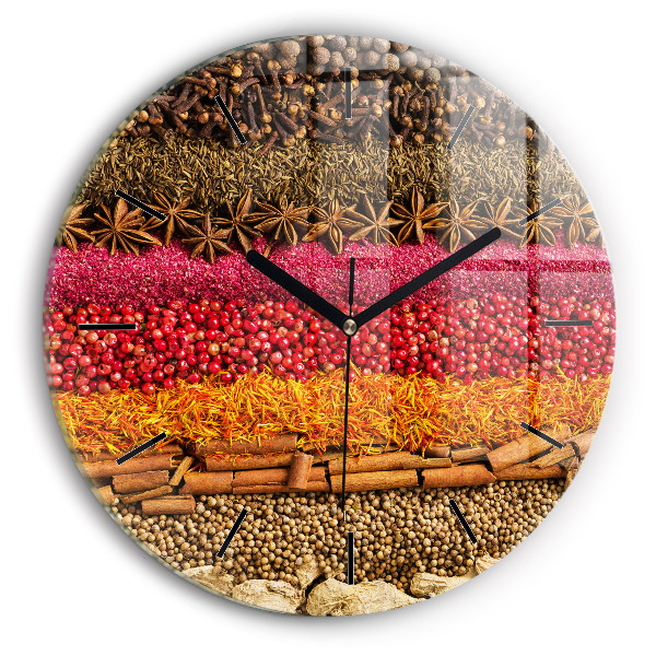 Round glass wall clock Rows of spices