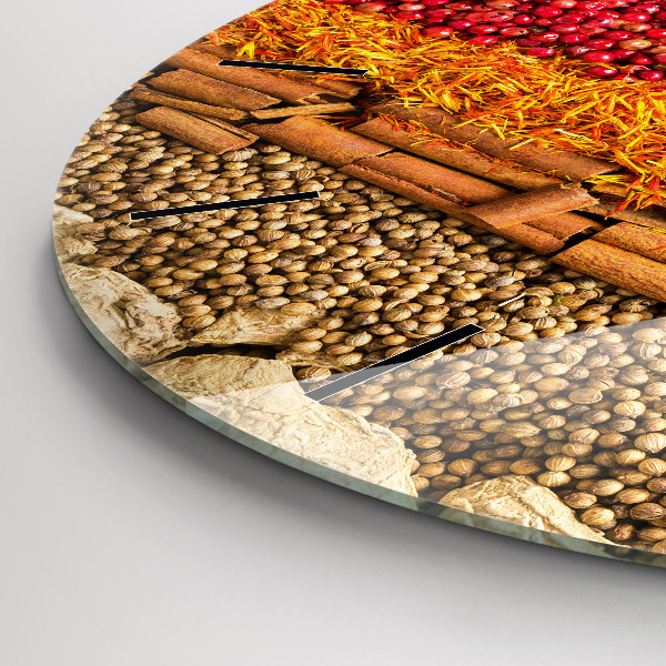Round glass wall clock Rows of spices