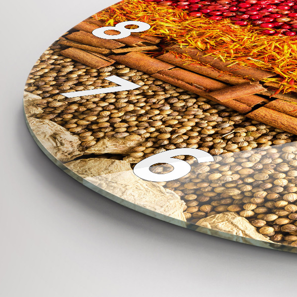 Round glass wall clock Rows of spices