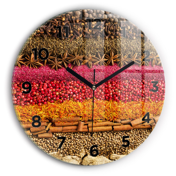 Round glass wall clock Rows of spices
