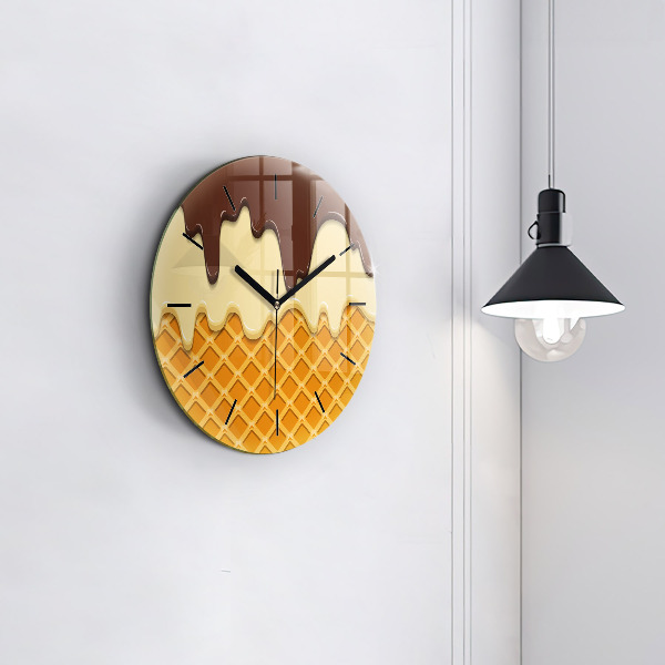 Round glass wall clock Waffle and ice cream