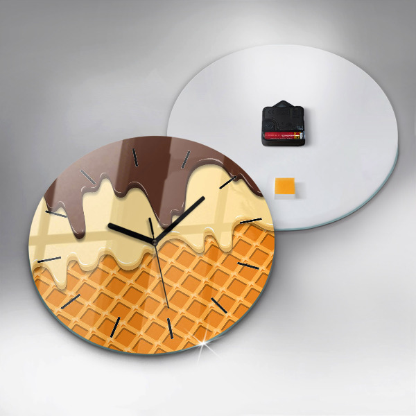 Round glass wall clock Waffle and ice cream