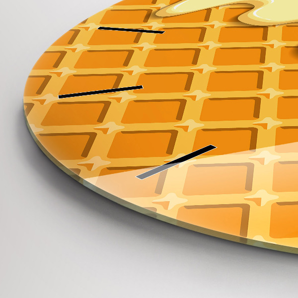 Round glass wall clock Waffle and ice cream