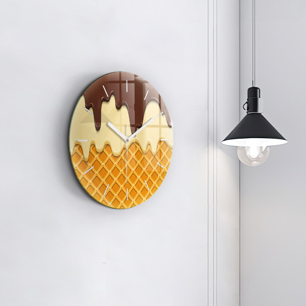 Round glass wall clock Waffle and ice cream