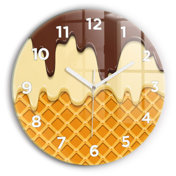 Round glass wall clock Waffle and ice cream