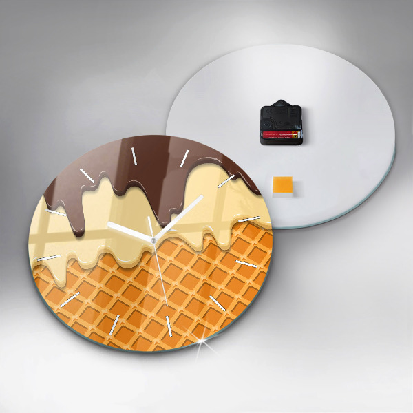 Round glass wall clock Waffle and ice cream