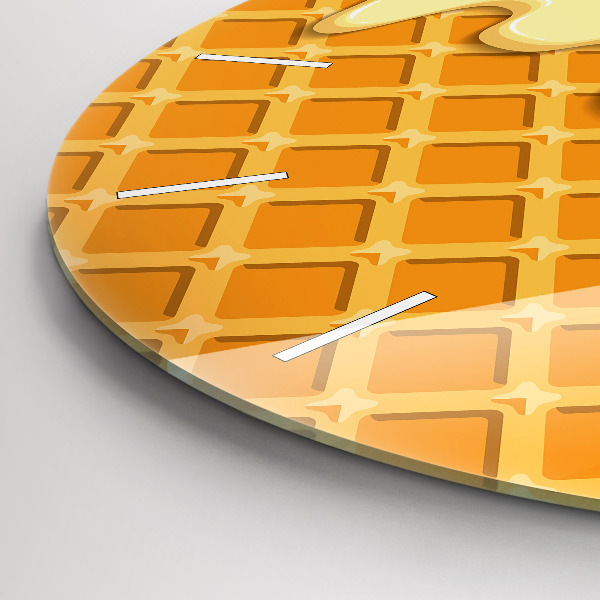 Round glass wall clock Waffle and ice cream