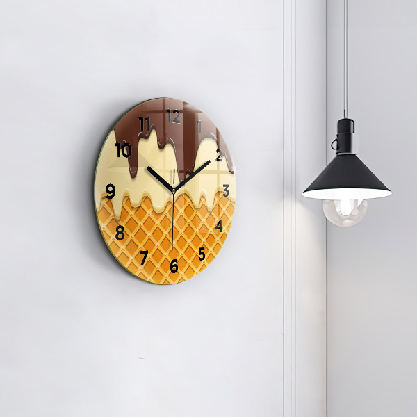 Round glass wall clock Waffle and ice cream