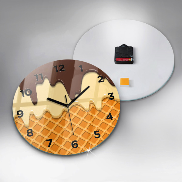 Round glass wall clock Waffle and ice cream