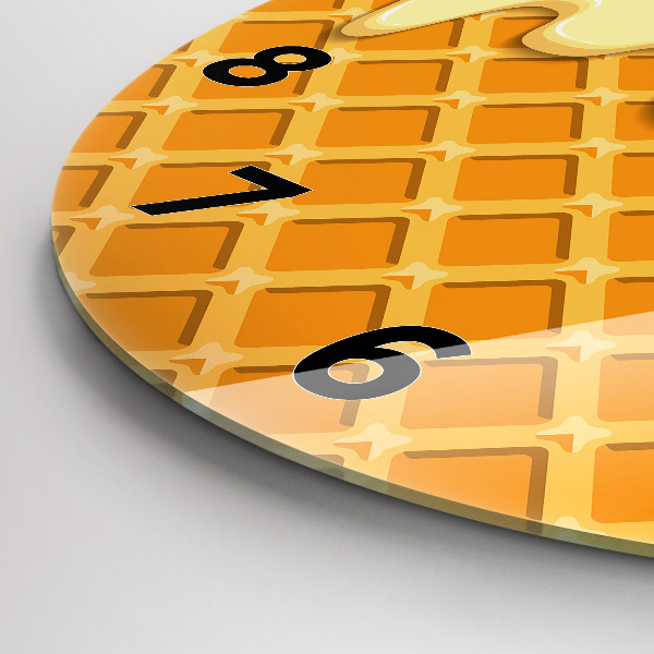 Round glass wall clock Waffle and ice cream