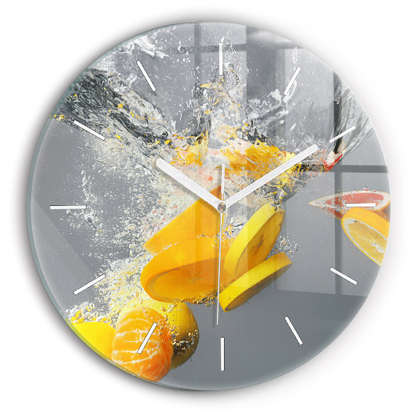 Round glass wall clock Citrus in water