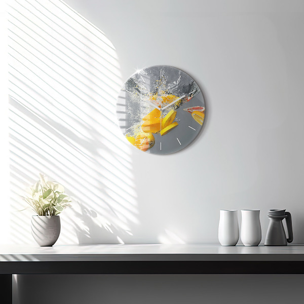 Round glass wall clock Citrus in water