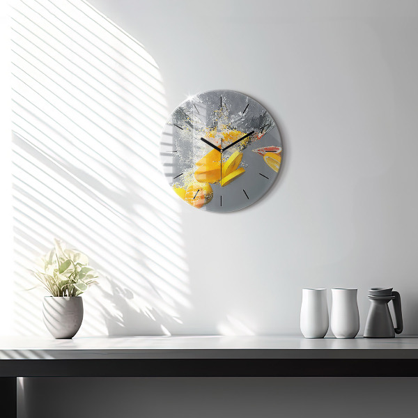 Round glass wall clock Citrus in water