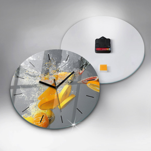 Round glass wall clock Citrus in water