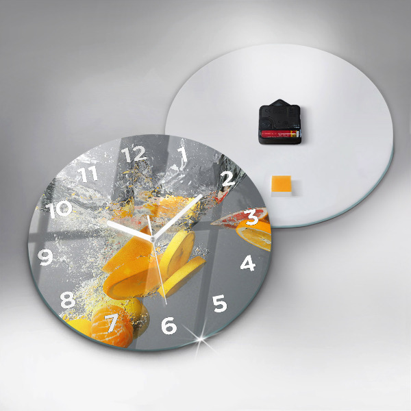 Round glass wall clock Citrus in water