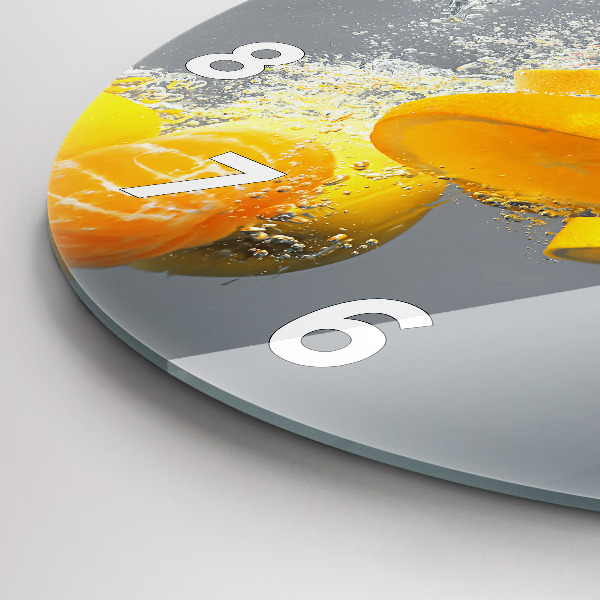 Round glass wall clock Citrus in water