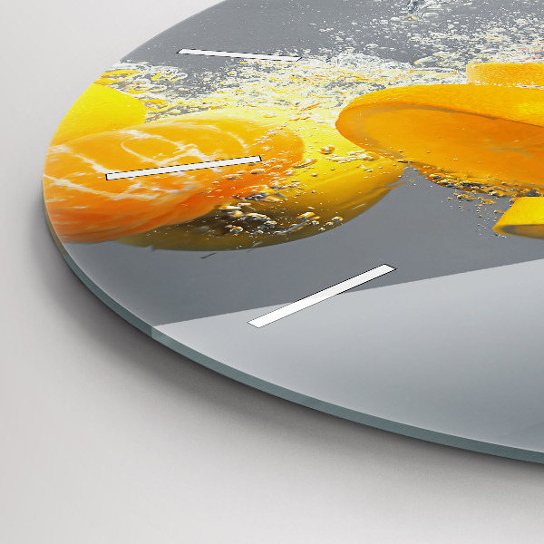 Round glass wall clock Citrus in water