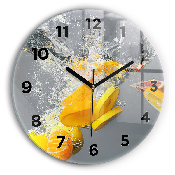 Round glass wall clock Citrus in water