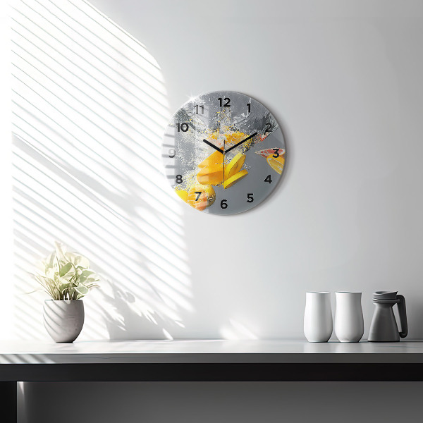 Round glass wall clock Citrus in water
