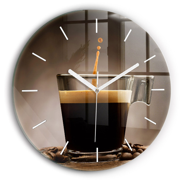 Round glass wall clock A cup of coffee