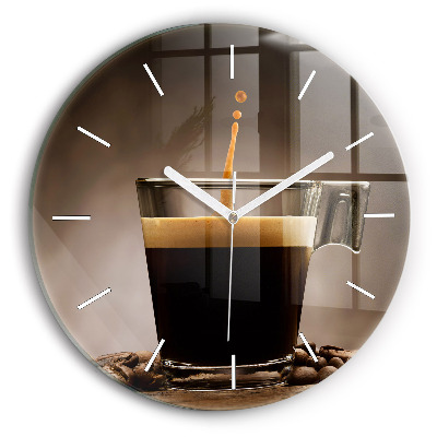 Round glass wall clock A cup of coffee