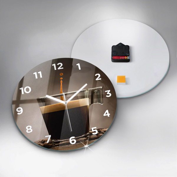 Round glass wall clock A cup of coffee