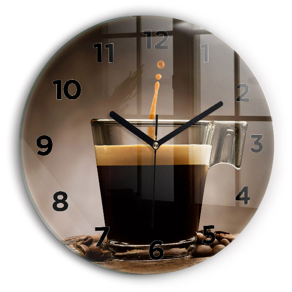 Round glass wall clock A cup of coffee