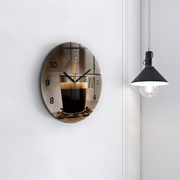 Round glass wall clock A cup of coffee