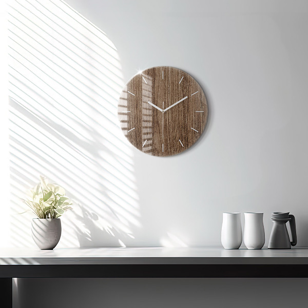 Round glass wall clock Dark wood